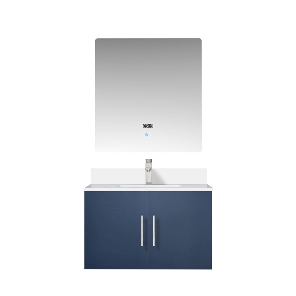Geneva 30 in. W x 22 in. D Navy Blue Bath Vanity, Cultured Marble Top, Faucet Set, and 30 in. LED Mirror