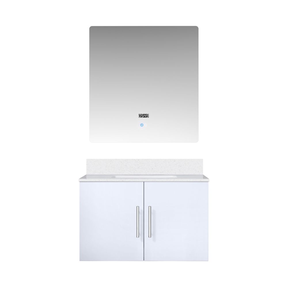 Geneva 30 in. W x 22 in. D Glossy White Bath Vanity, White Quartz Top, and 30 in. LED Mirror