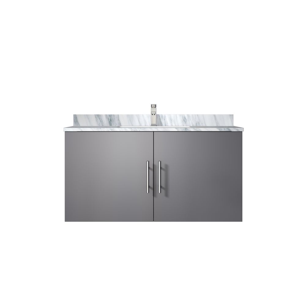 Geneva 36 in. W x 22 in. D Dark Grey Bath Vanity, Carrara Marble Top, and Faucet Set