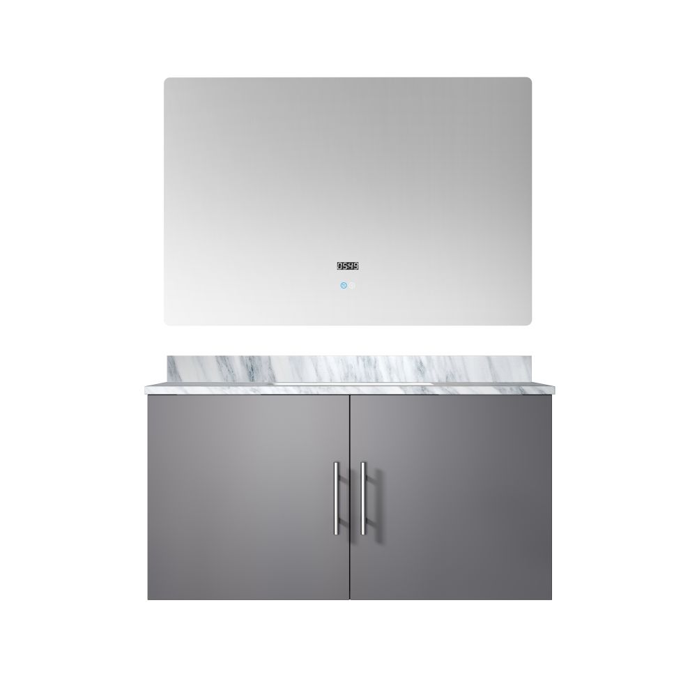 Geneva 36 in. W x 22 in. D Dark Grey Bath Vanity, Carrara Marble Top, and 36 in. LED Mirror