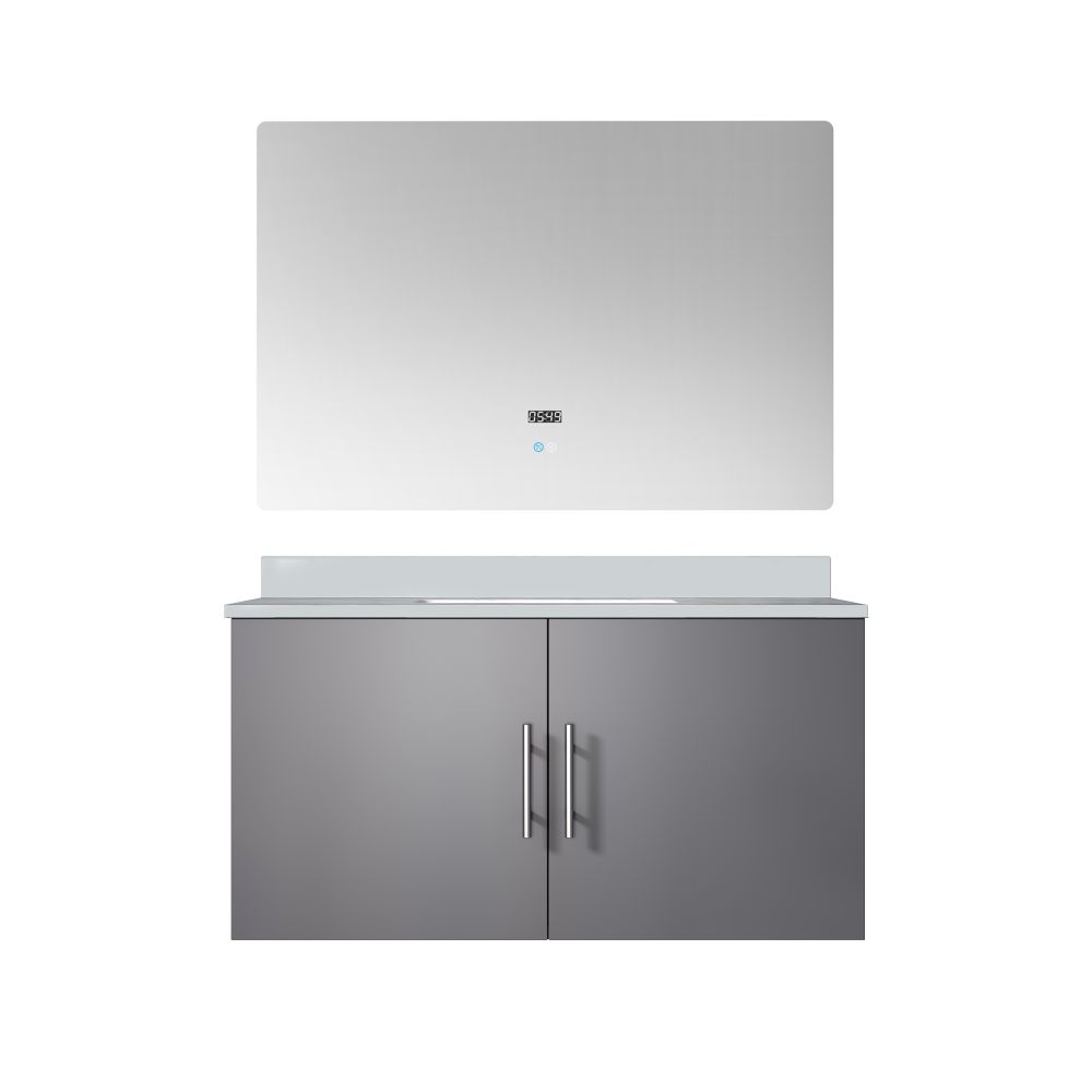 Geneva 36 in. W x 22 in. D Dark Grey Bath Vanity, White Quartz Top, and 36 in. LED Mirror