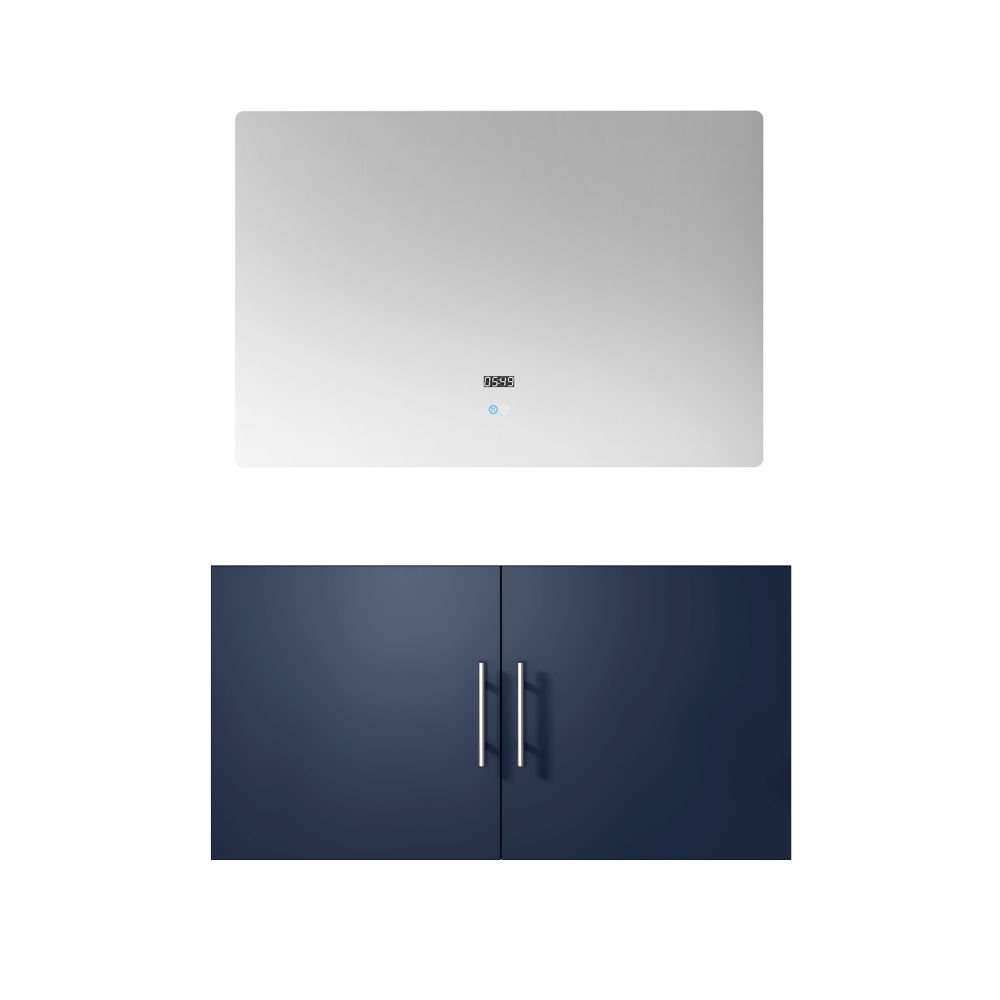 Geneva 36 in. W x 22 in. D Navy Blue Bath Vanity and 36 in. LED Mirror