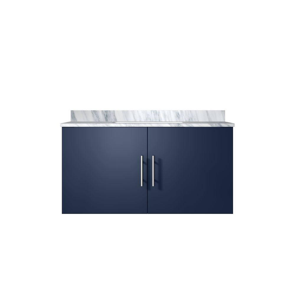 Geneva 36 in. W x 22 in. D Navy Blue Bath Vanity and Carrara Marble Top