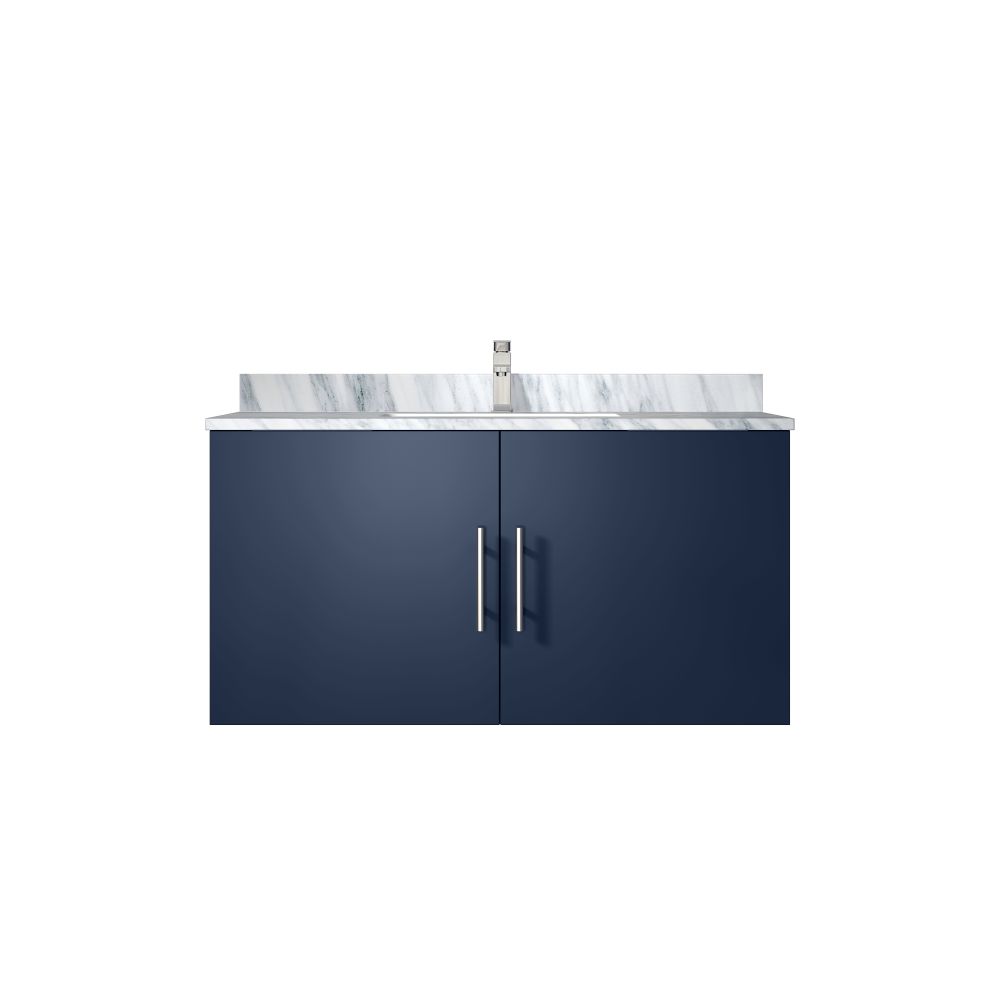 Geneva 36 in. W x 22 in. D Navy Blue Bath Vanity, Carrara Marble Top, and Faucet Set