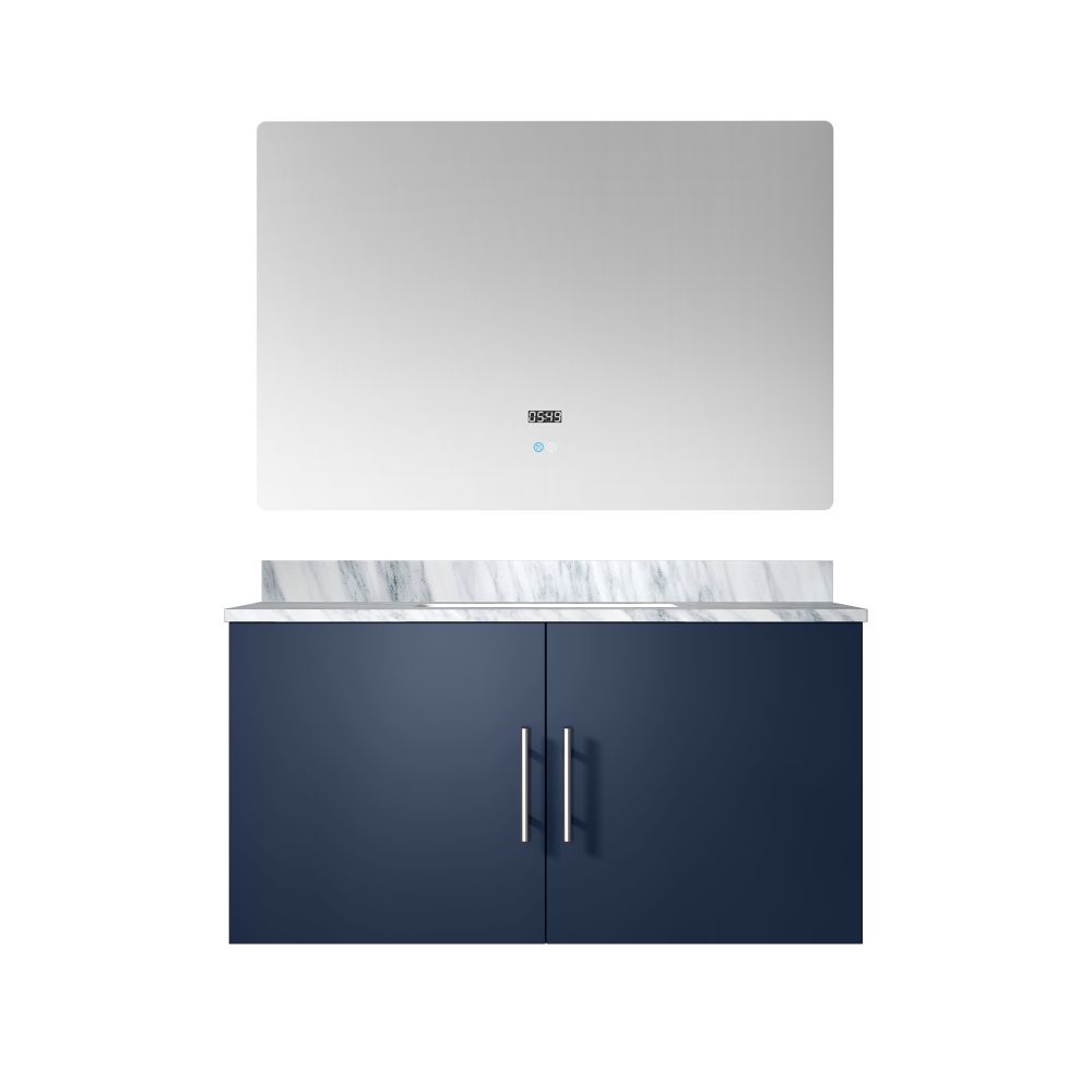 Geneva 36 in. W x 22 in. D Navy Blue Bath Vanity, Carrara Marble Top, and 36 in. LED Mirror