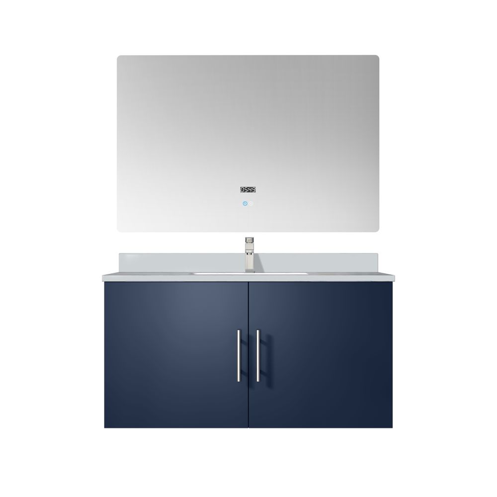 Geneva 36 in. W x 22 in. D Navy Blue Bath Vanity, White Quartz Top, Faucet Set, and 36 in. LED Mirror