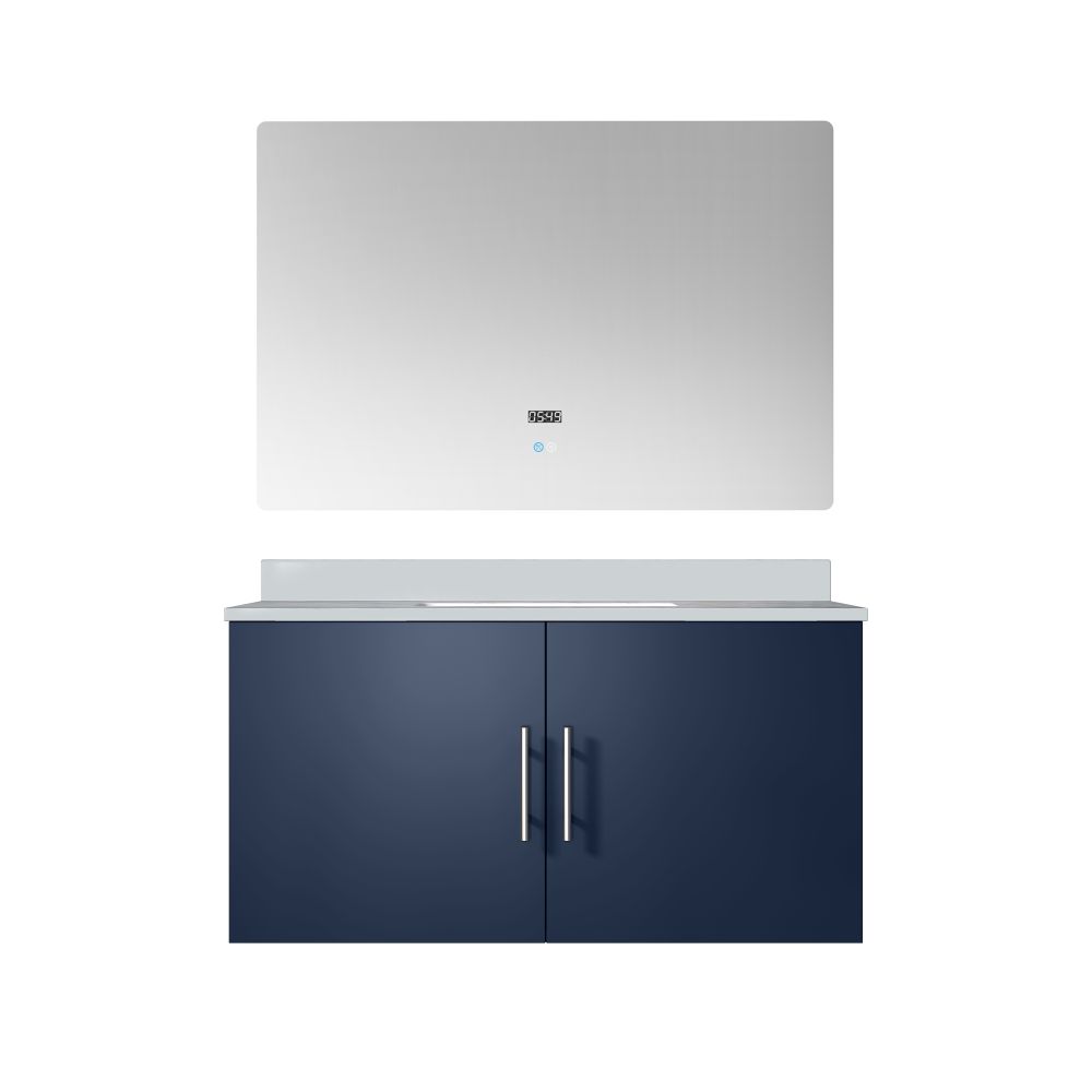 Geneva 36 in. W x 22 in. D Navy Blue Bath Vanity, Cultured Marble Top, and 36 in. LED Mirror