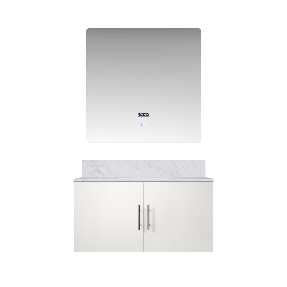 Geneva 36 in. W x 22 in. D Glossy White Bath Vanity, Carrara Marble Top, and 36 in. LED Mirror