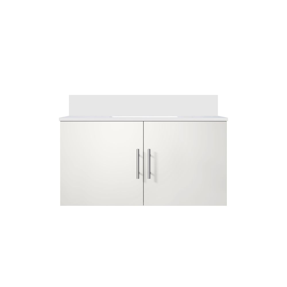 Geneva 36 in. W x 22 in. D Glossy White Bath Vanity and White Quartz Top