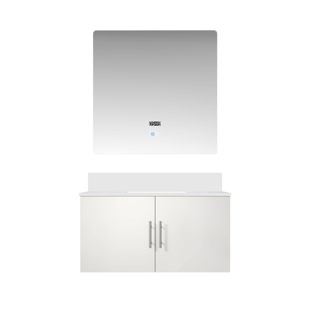 Geneva 36 in. W x 22 in. D Glossy White Bath Vanity, Cultured Marble Top, and 36 in. LED Mirror
