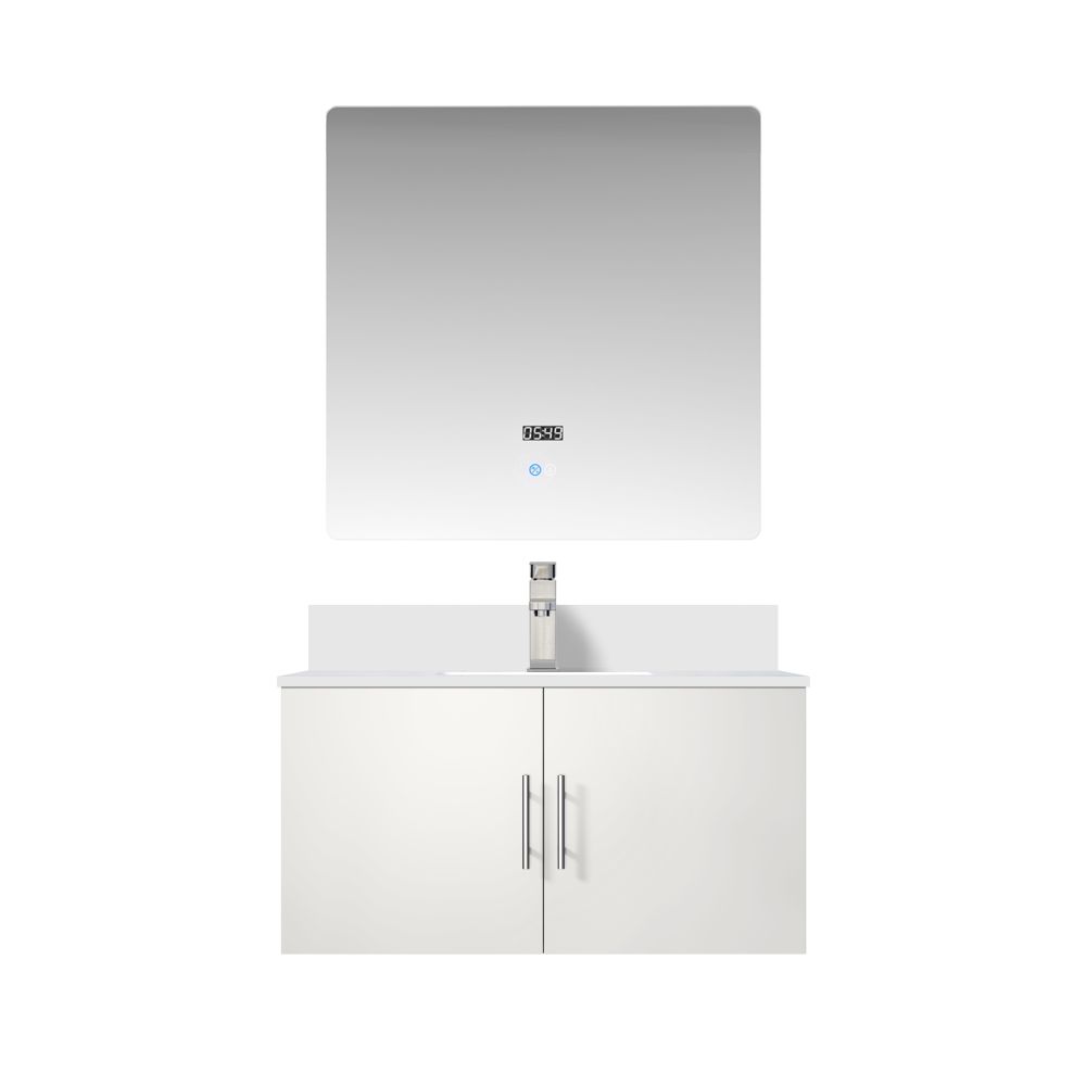Geneva 36 in. W x 22 in. D Glossy White Bath Vanity, Cultured Marble Top, Faucet Set, and 36 in. LED Mirror