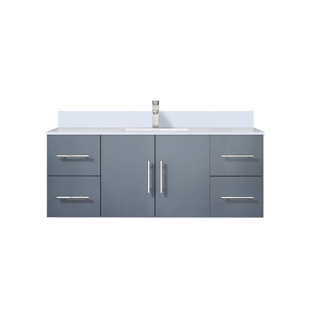 Geneva 48 in. W x 22 in. D Dark Grey Bath Vanity, White Quartz Top, and Faucet Set