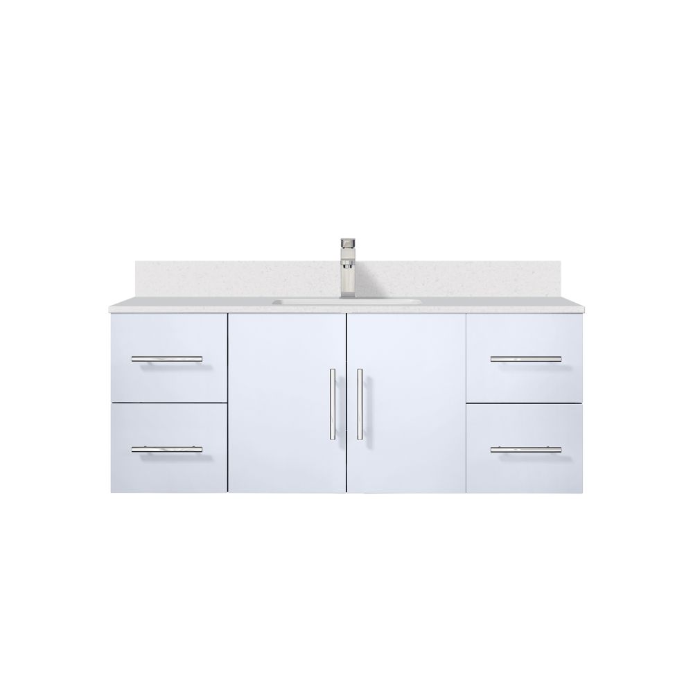 Geneva 48 in. W x 22 in. D Glossy White Bath Vanity, Cultured Marble Top, and Faucet Set