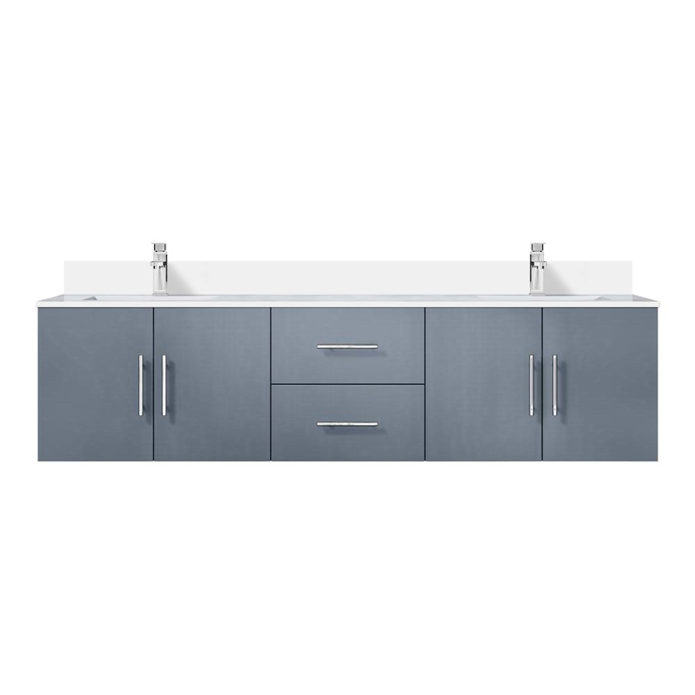 Geneva 72 in. W x 22 in. D Dark Grey Double Bath Vanity, White Quartz Top, and Faucet Set