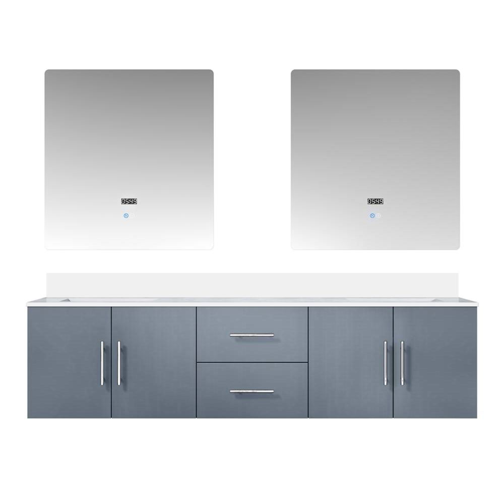 Geneva 72 in. W x 22 in. D Dark Grey Double Bath Vanity, White Quartz Top, and 30 in. LED Mirrors