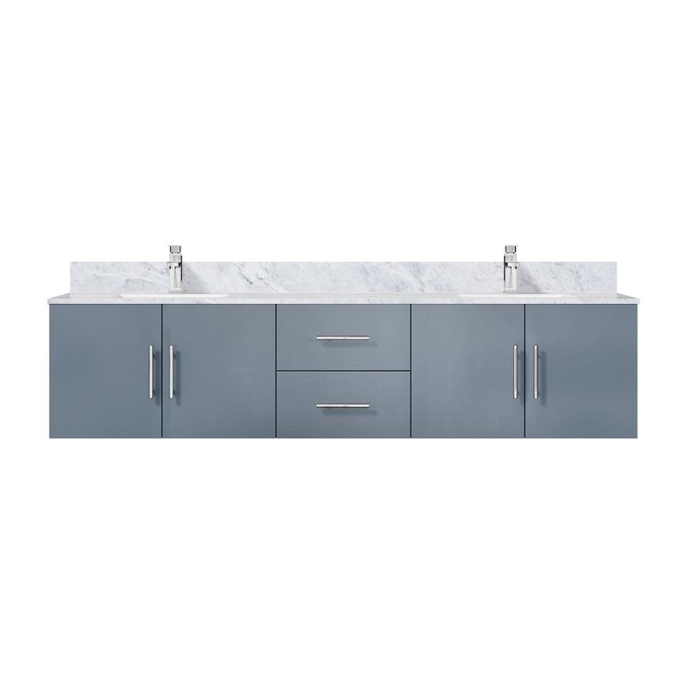 Geneva 80 in. W x 22 in. D Dark Grey Double Bath Vanity, Carrara Marble Top, and Faucet Set