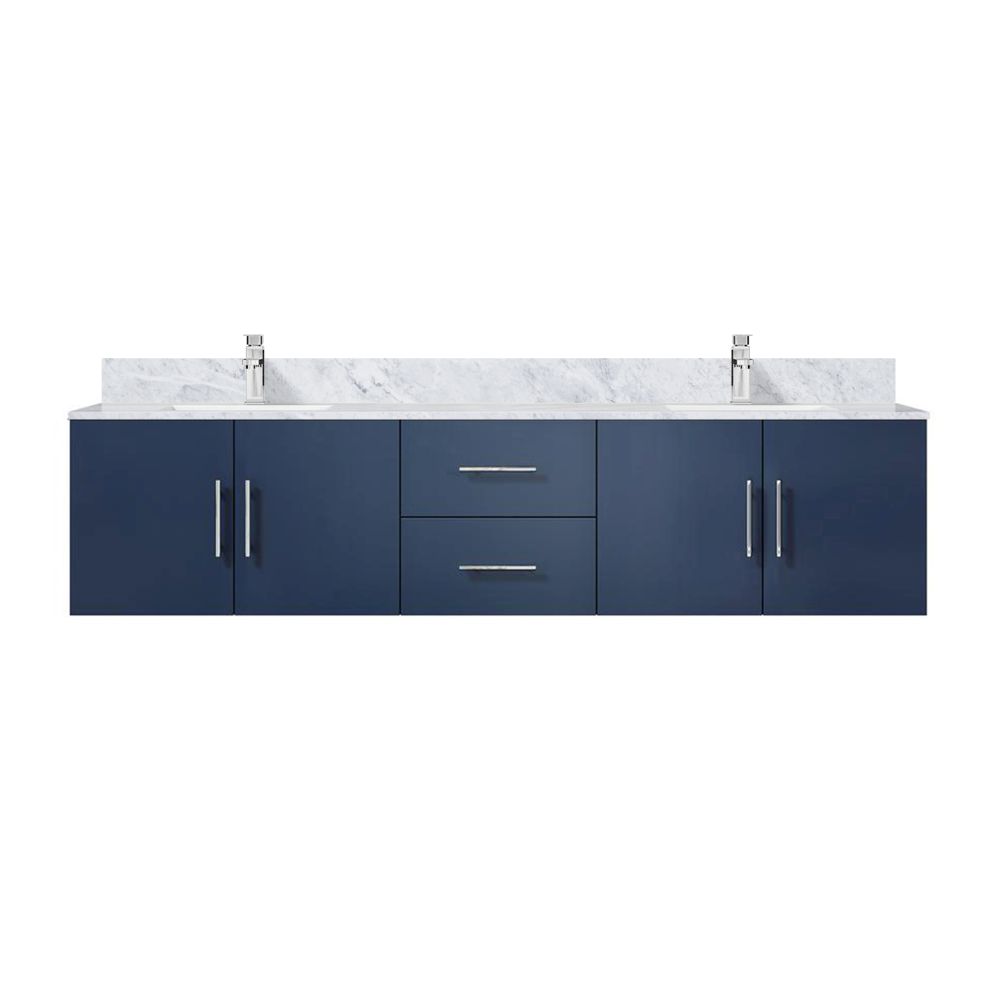 Geneva 80 in. W x 22 in. D Navy Blue Double Bath Vanity, Carrara Marble Top, and Faucet Set