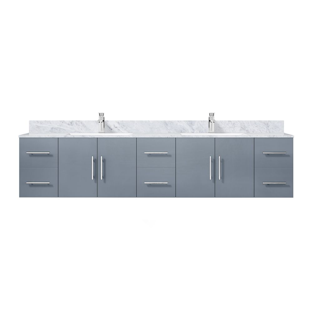 Geneva 84 in. W x 22 in. D Dark Grey Double Bath Vanity, Carrara Marble Top, and Faucet Set