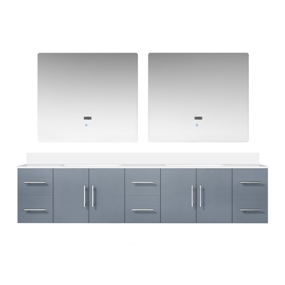 Geneva 84 in. W x 22 in. D Dark Grey Double Bath Vanity, Cultured Marble Top, and 36 in. LED Mirrors