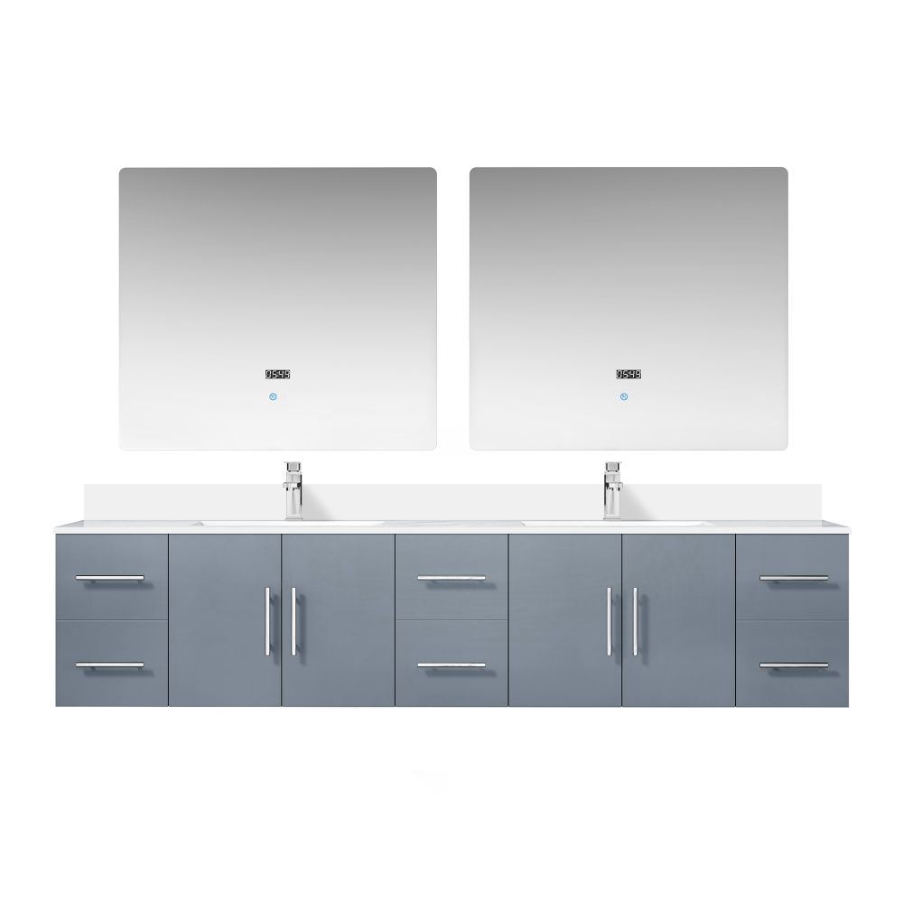 Geneva 84 in. W x 22 in. D Dark Grey Double Bath Vanity, Cultured Marble Top, Faucet Set, and 36 in. LED Mirrors