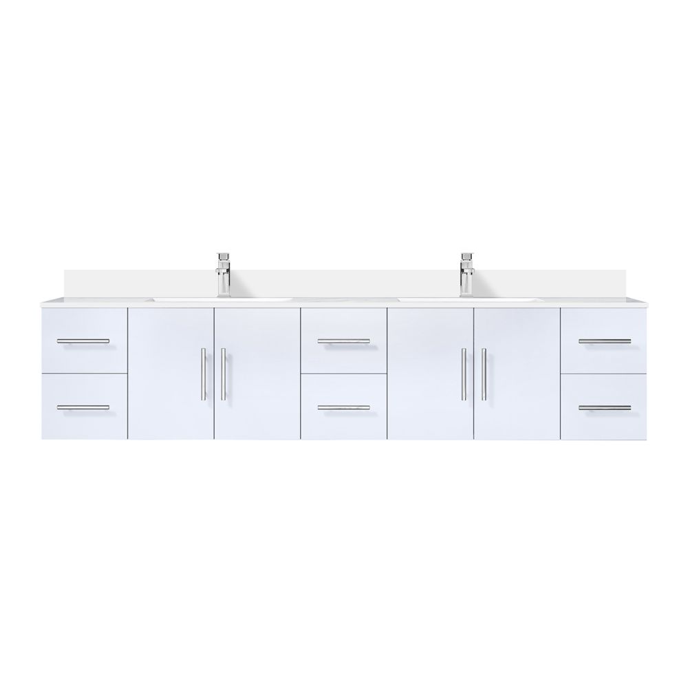 Geneva 84 in. W x 22 in. D Glossy White Double Bath Vanity, Cultured Marble Top, and Faucet Set