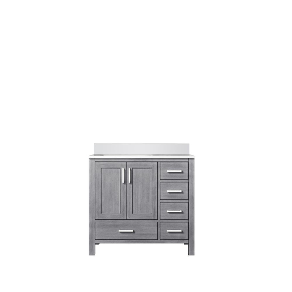 Jacques 36 in. W x 22 in. D Left Offset Distressed Grey Bath Vanity and White Quartz Top
