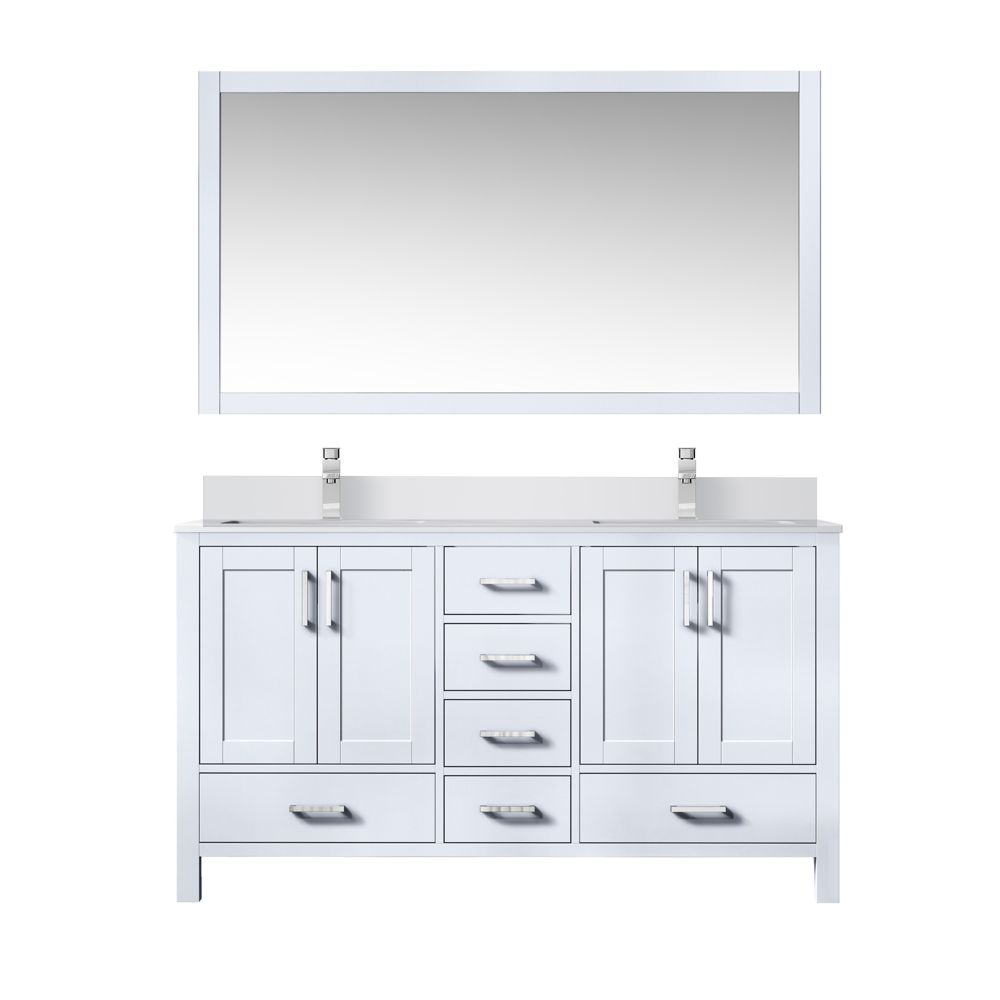 Jacques 60 in. W x 22 in. D White Double Bath Vanity, White Quartz Top, Faucet Set, and 58 in. Mirror