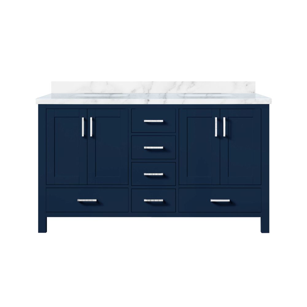 Jacques 60 in. W x 22 in. D Navy Blue Double Bath Vanity and Carrara Marble Top