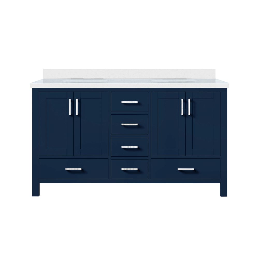 Jacques 60 in. W x 22 in. D Navy Blue Double Bath Vanity and White Quartz Top