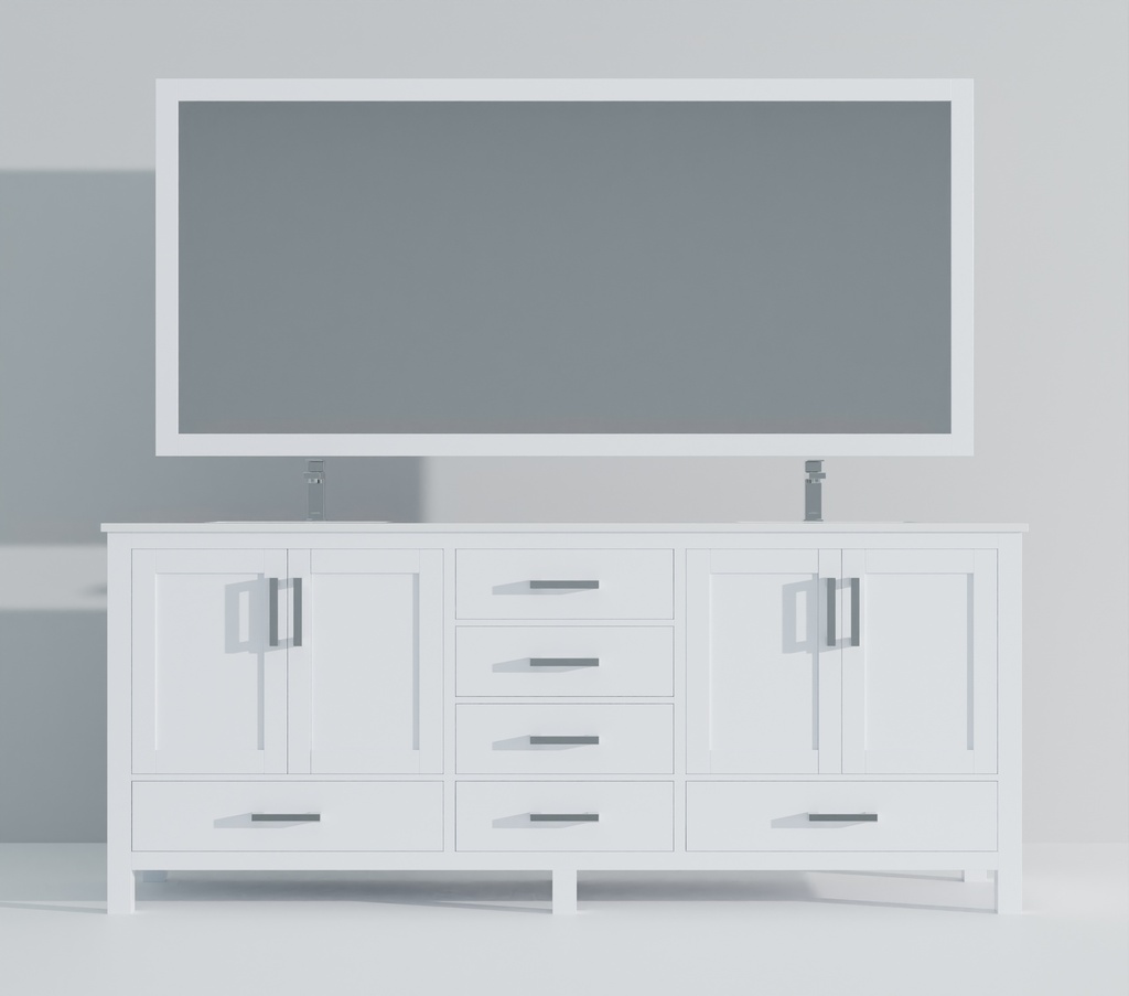 Jacques 84 in. W x 22 in. D White Double Bath Vanity, White Quartz Top, Faucet Set, and 34 in. Mirrors