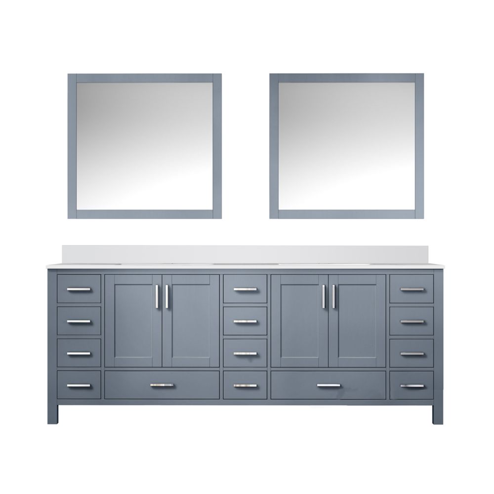 Jacques 84 in. W x 22 in. D Dark Grey Double Bath Vanity, White Quartz Top, and 34 in. Mirrors