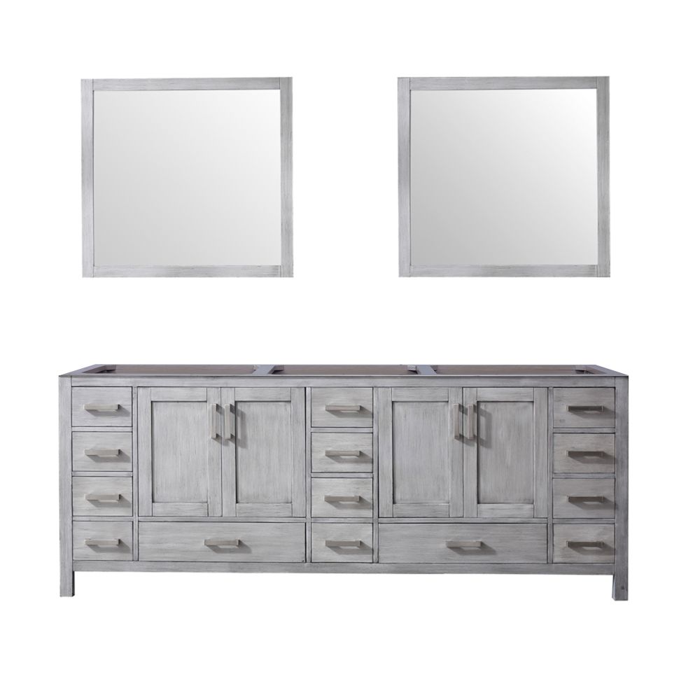 Jacques 84 in. W x 22 in. D Distressed Grey Double Bath Vanity and 34 in. Mirrors
