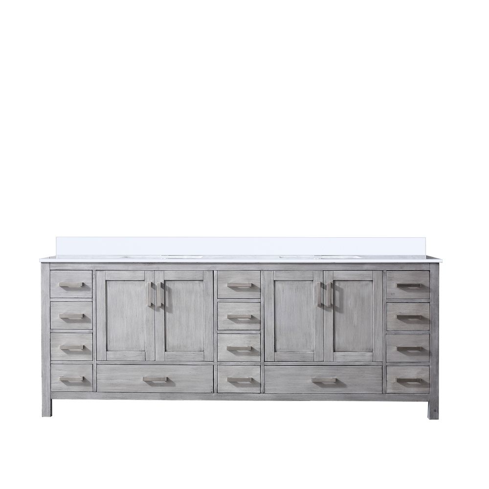 Jacques 84 in. W x 22 in. D Distressed Grey Double Bath Vanity and White Quartz Top