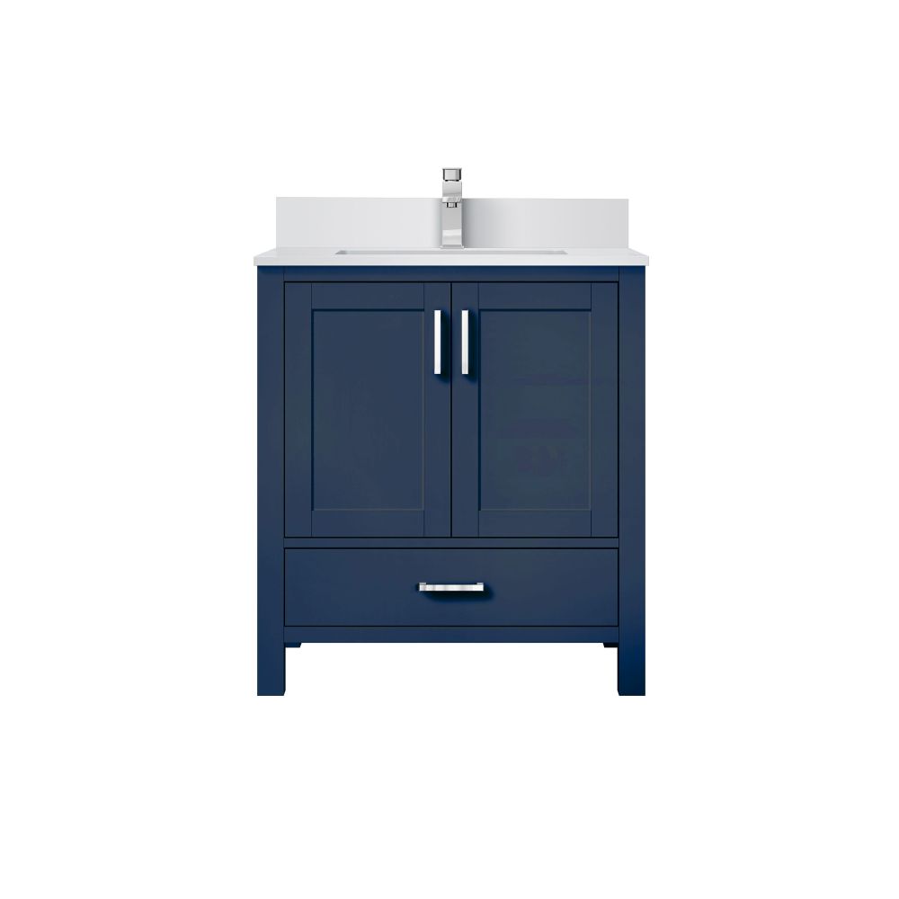 Jacques 30 in. W x 22 in. D Navy Blue Bath Vanity, White Quartz Top, and Faucet Set
