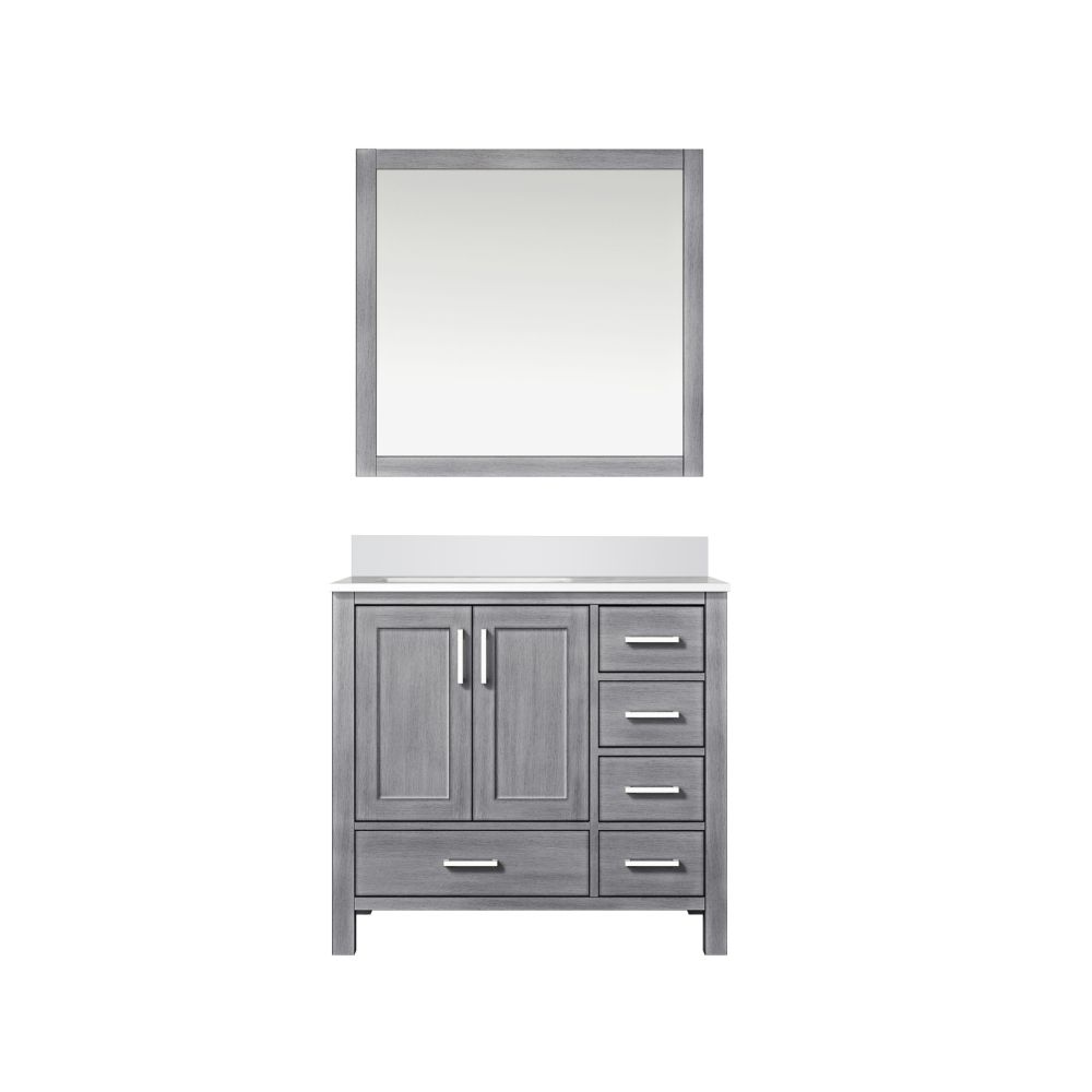 Jacques 36 in. W x 22 in. D Left Offset Distressed Grey Bath Vanity, Cultured Marble Top, and 34 in. Mirror