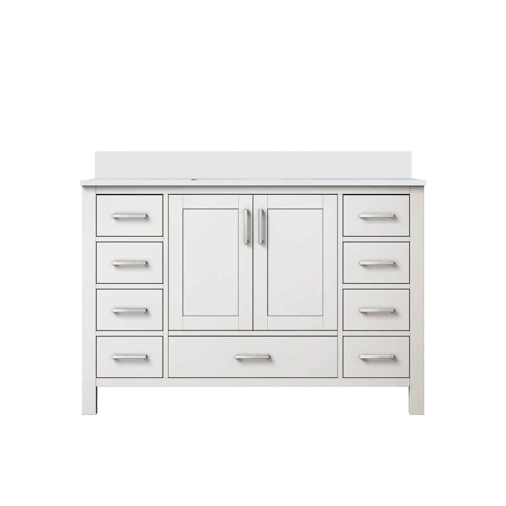 Jacques 48 in. W x 22 in. D White Bath Vanity and White Quartz Top