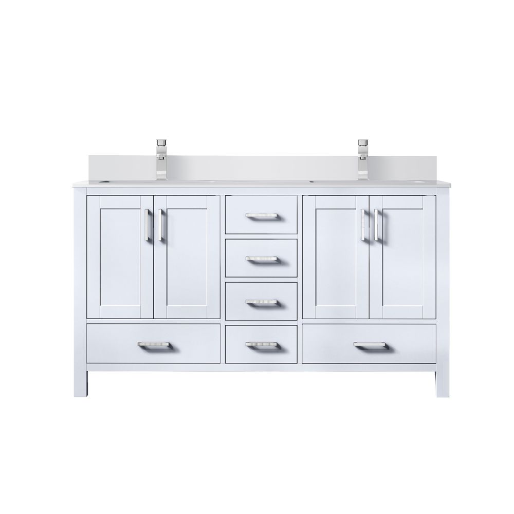 Jacques 60 in. W x 22 in. D White Double Bath Vanity, White Quartz Top, and Faucet Set