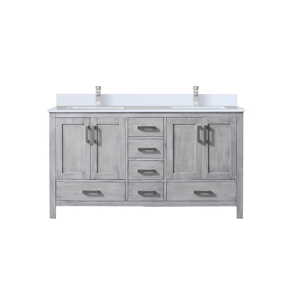 Jacques 60 in. W x 22 in. D Distressed Grey Bath Vanity, Cultured Marble Top, and Faucet Set