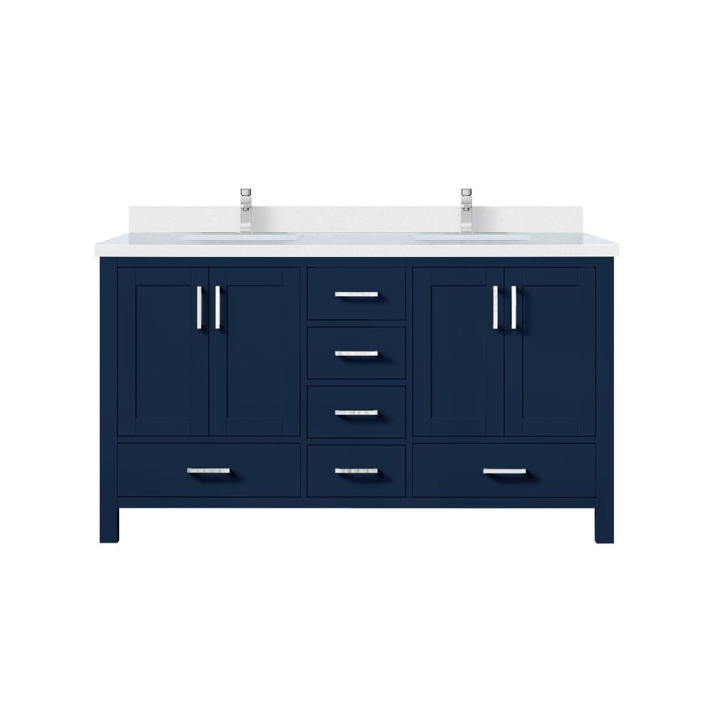 Jacques 60 in. W x 22 in. D Navy Blue Double Bath Vanity, White Quartz Top, and Faucet Set