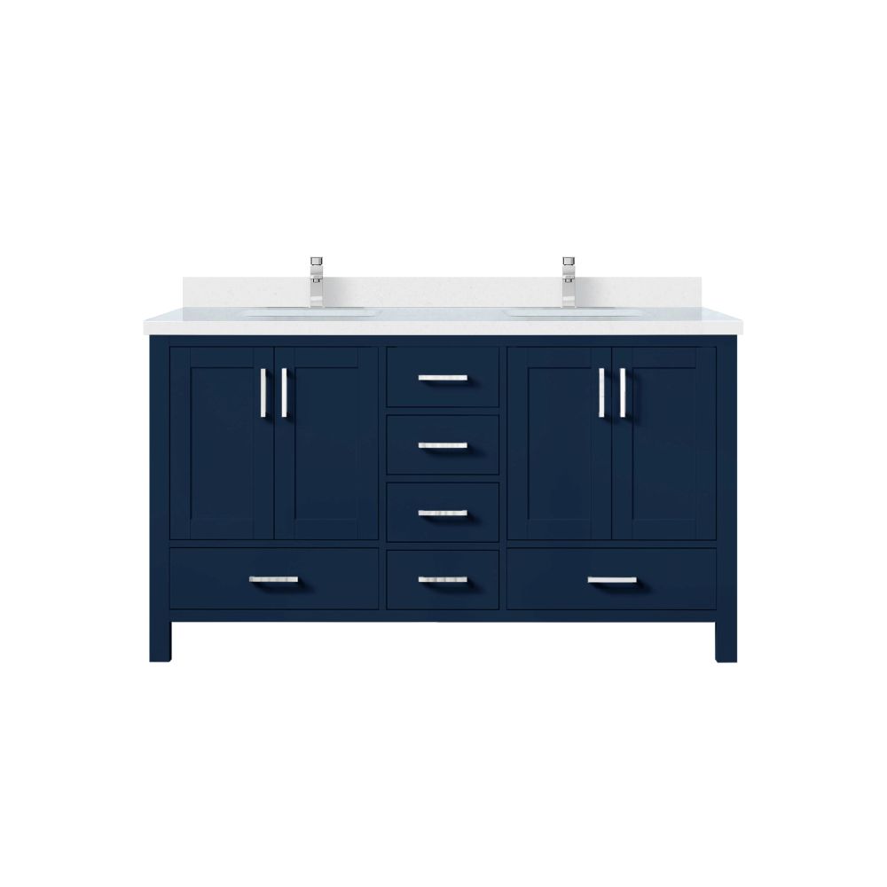 Jacques 60 in. W x 22 in. D Navy Blue Bath Vanity, Cultured Marble Top, and Faucet Set