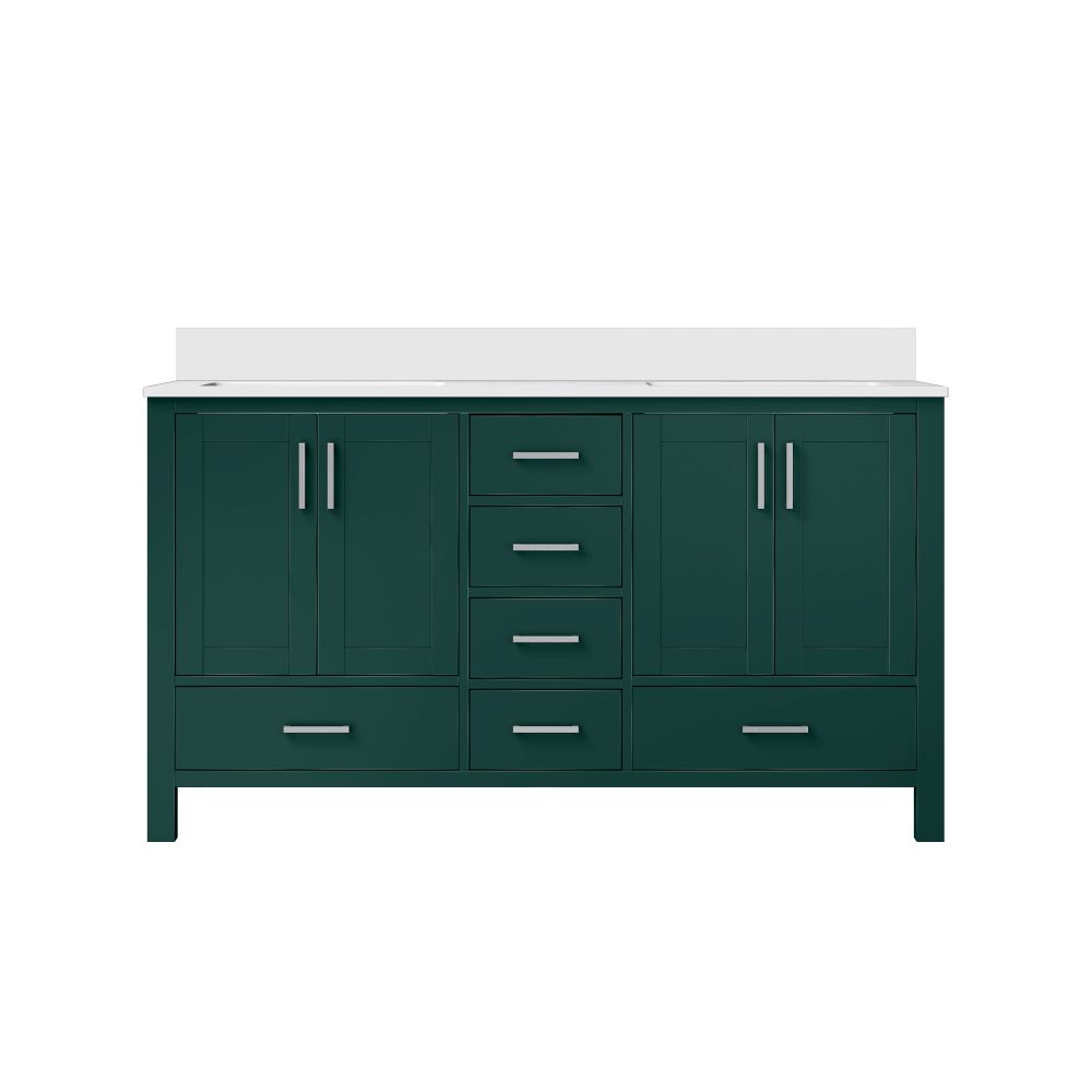 Jacques 60 in. W x 22 in. D Green Bath Vanity and Cultured Marble Top