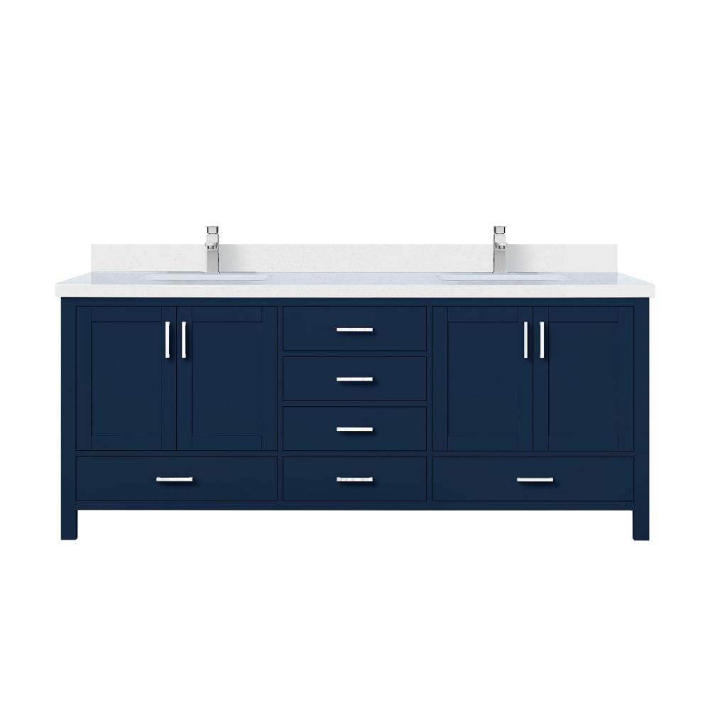 Jacques 80 in. W x 22 in. D Navy Blue Double Bath Vanity, White Quartz Top, and Faucet Set