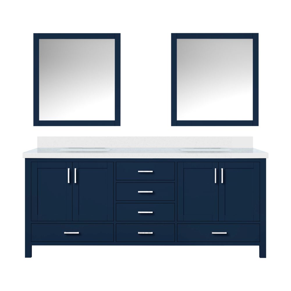 Jacques 80 in. W x 22 in. D Navy Blue Bath Vanity, Cultured Marble Top, and 30 in. Mirror