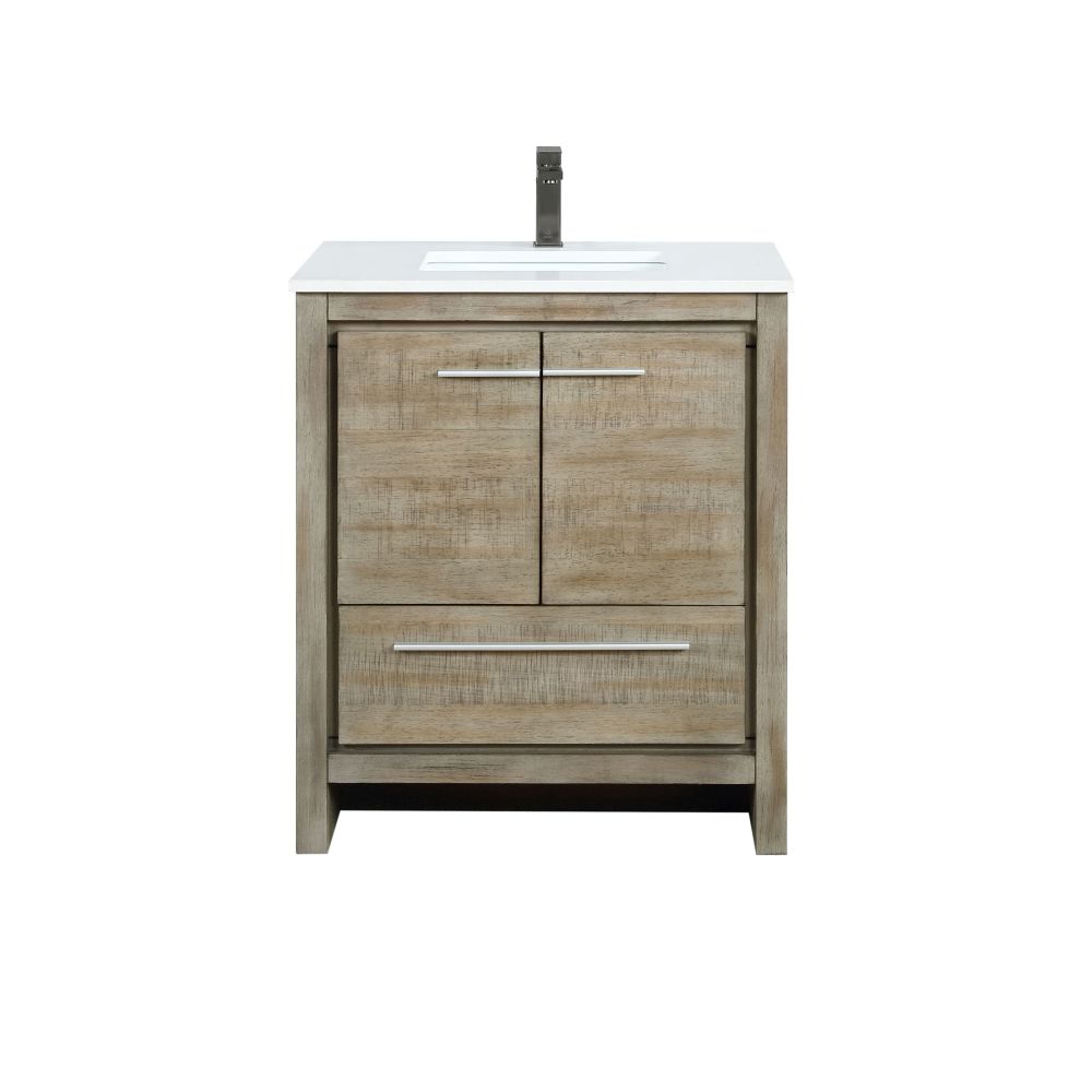 Lafarre 30 in W x 20 in. D Rustic Acacia Bath Vanity, White Quartz Top and Gun Metal Faucet Set