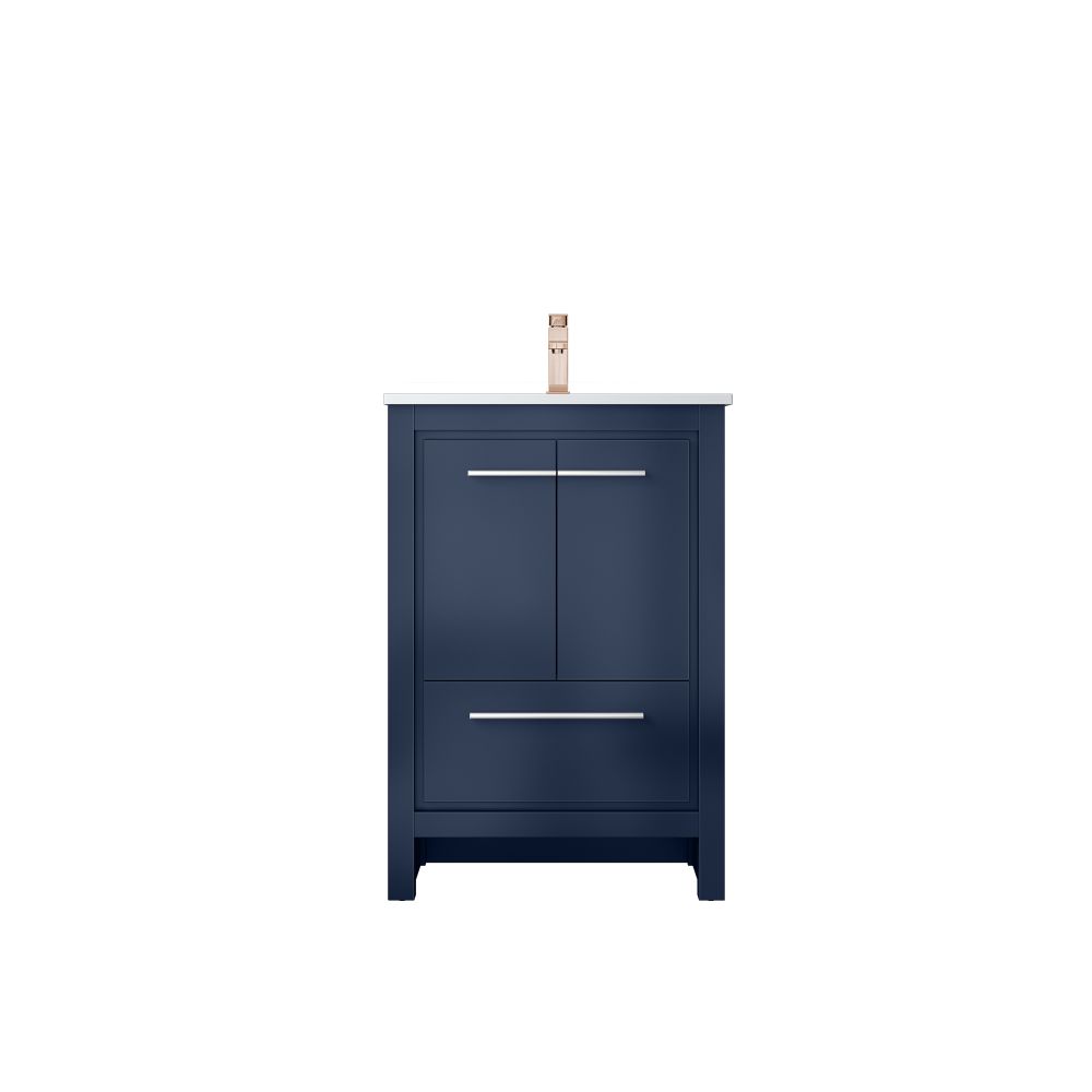 Lafarre 24 in W x 20 in. D Navy Blue Bath Vanity, Cultured Marble Top and Rose Gold Faucet Set