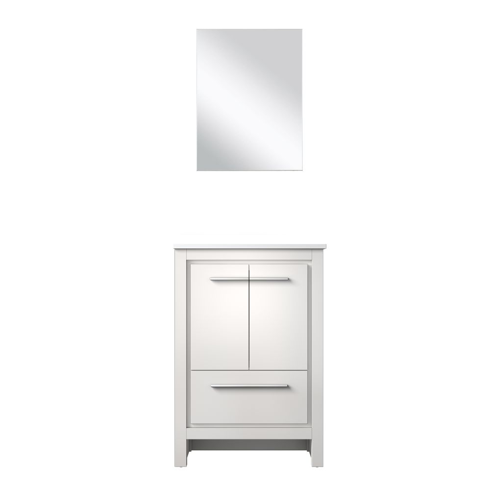 Lafarre 24 in W x 20 in. D White Bath Vanity, White Quartz Top and 18 in Mirror