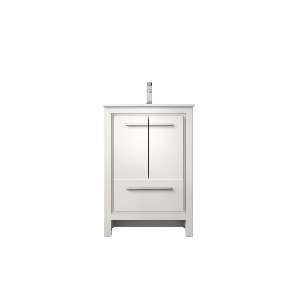 Lafarre 24 in W x 20 in. D White Bath Vanity, Cultured Marble Top and Chrome Faucet Set