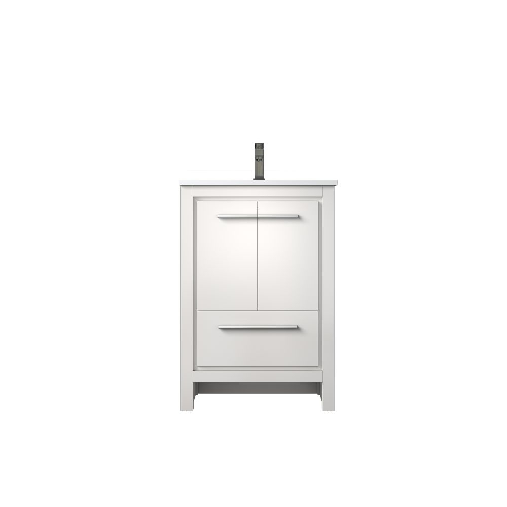 Lafarre 24 in W x 20 in. D White Bath Vanity, Cultured Marble Top and Gun Metal Faucet Set