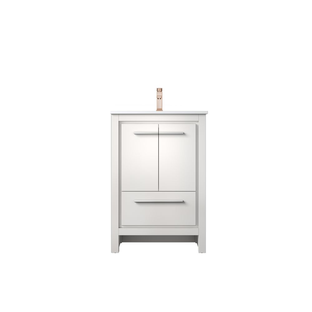 Lafarre 24 in W x 20 in. D White Bath Vanity, Cultured Marble Top and Rose Gold Faucet Set