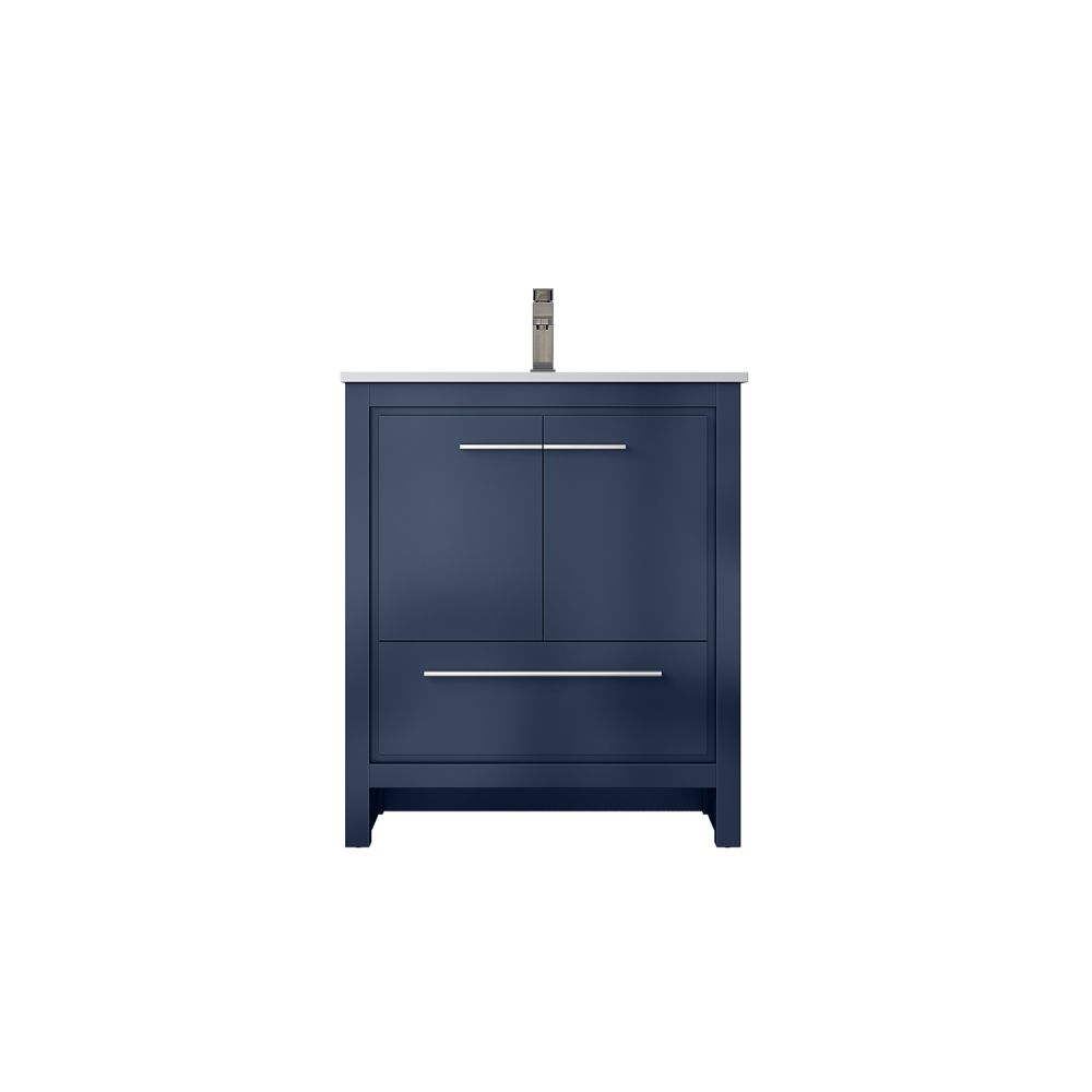 Lafarre 30 in W x 20 in. D Navy Blue Bath Vanity, White Quartz Top and Gun Metal Faucet Set